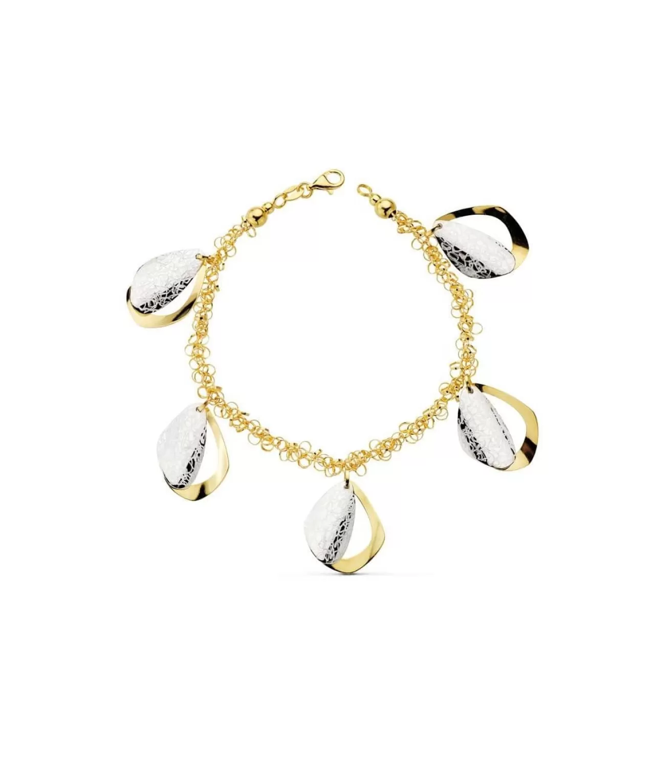 Pulsera De Mujer Oro Bicolor 18K Abalorios Hojas<Alda Joyeros Sale