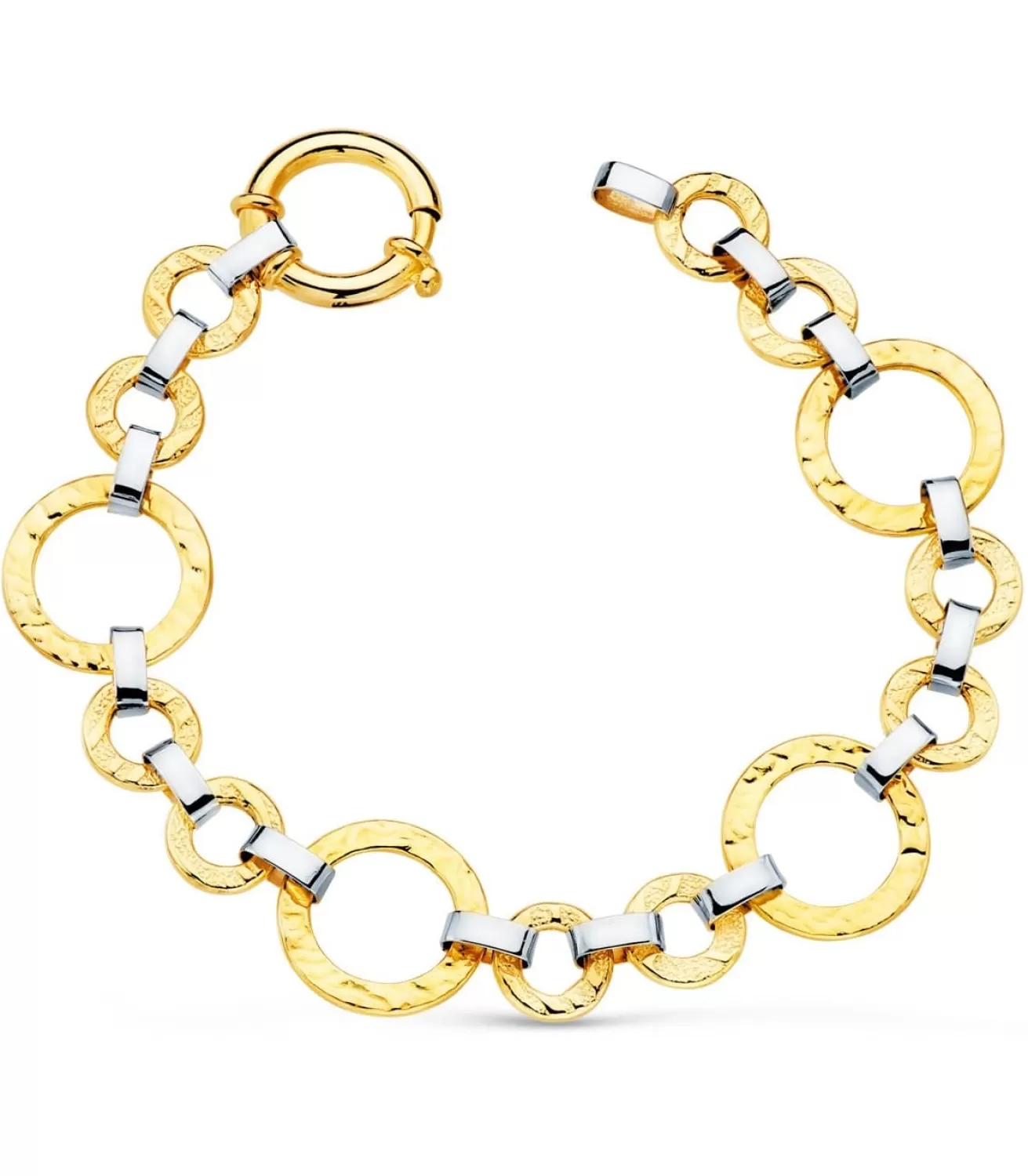 Pulsera Mujer Oro Bicolor 18K Eslabones Redondos<Alda Joyeros Online