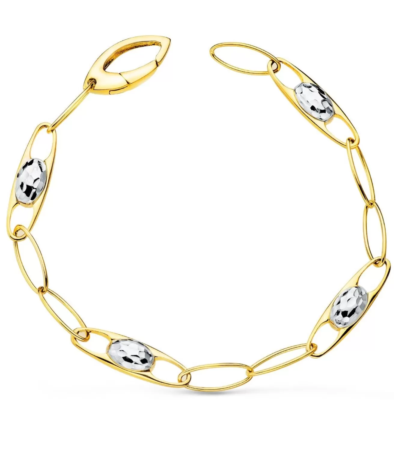 Pulsera Mujer Oro Bicolor 18K Motivos Tallados<Alda Joyeros Outlet