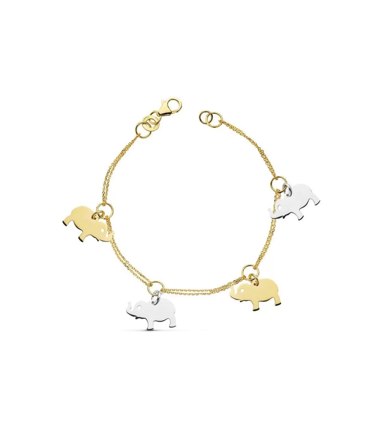 Pulsera Oro Bicolor 18K Charms Elefantes<Alda Joyeros Online