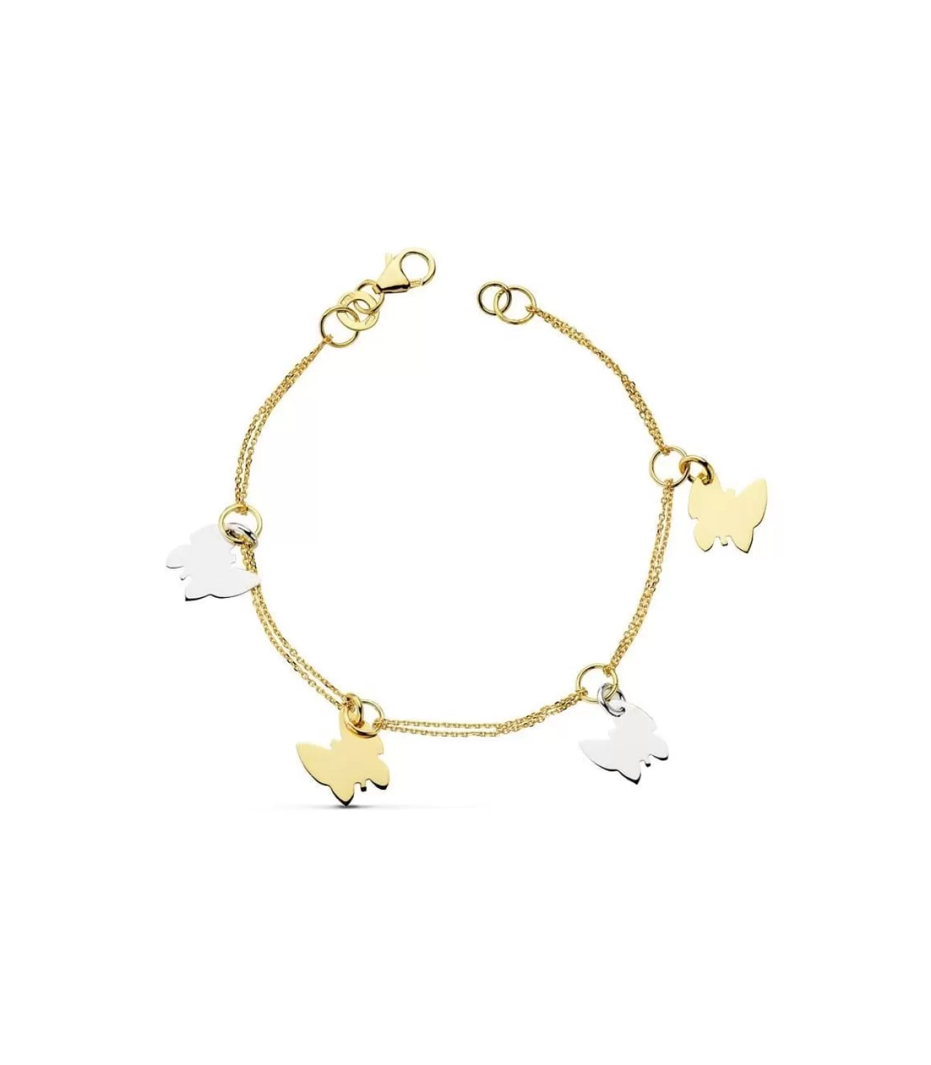 Pulsera Oro Bicolor 18K Charms Mariposas<Alda Joyeros Online