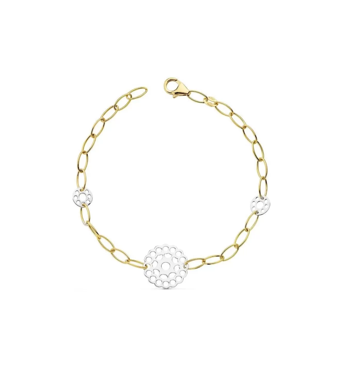 Pulsera Oro Bicolor 18K Eslabones Motivos Calados<Alda Joyeros Discount