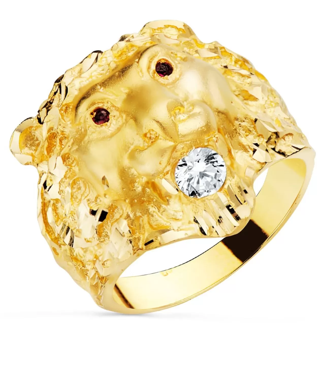 Sello De Hombre Leon Oro Amarillo 18K Rubi<Alda Joyeros Store