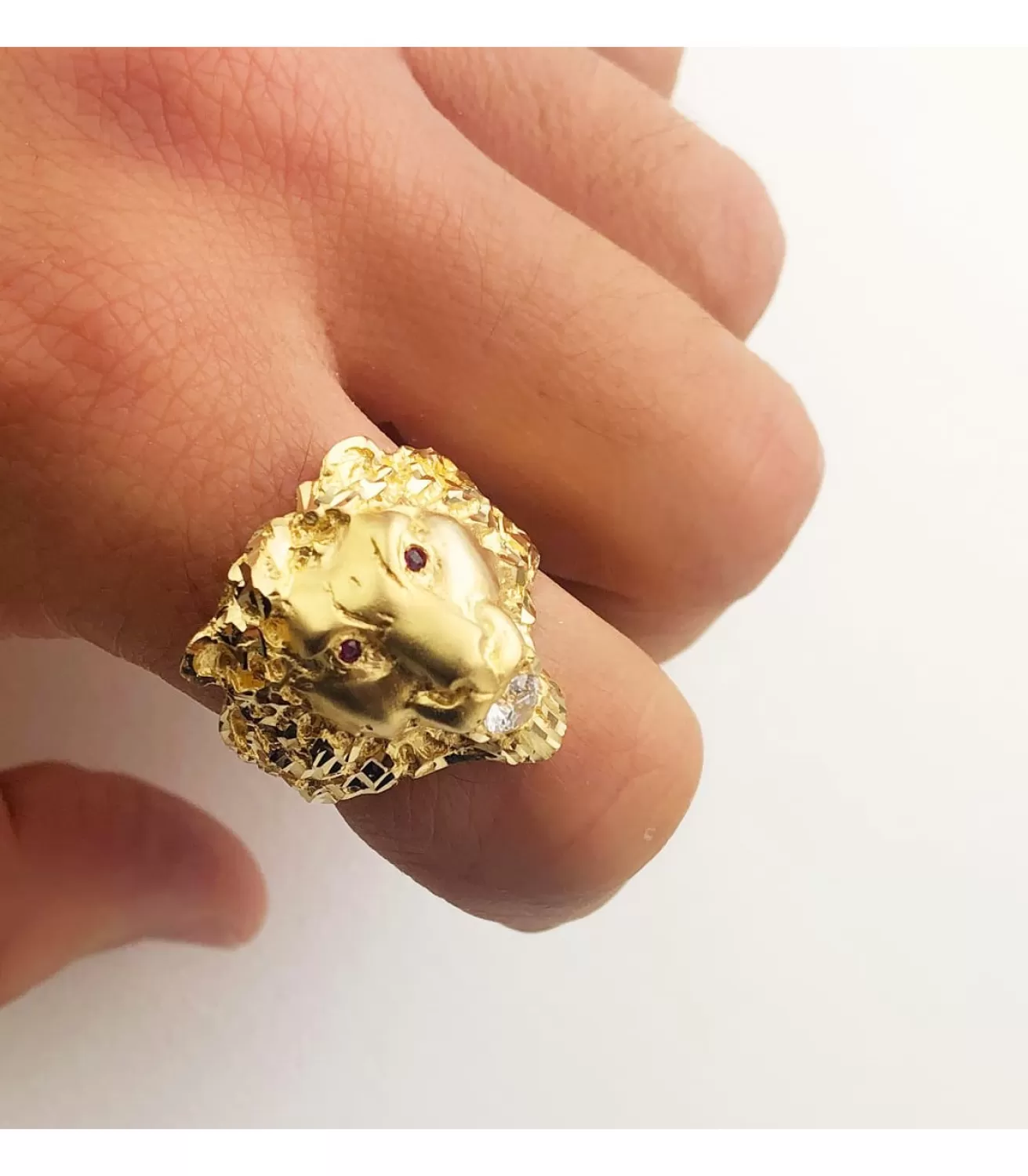 Sello De Hombre Leon Oro Amarillo 18K Rubi<Alda Joyeros Store