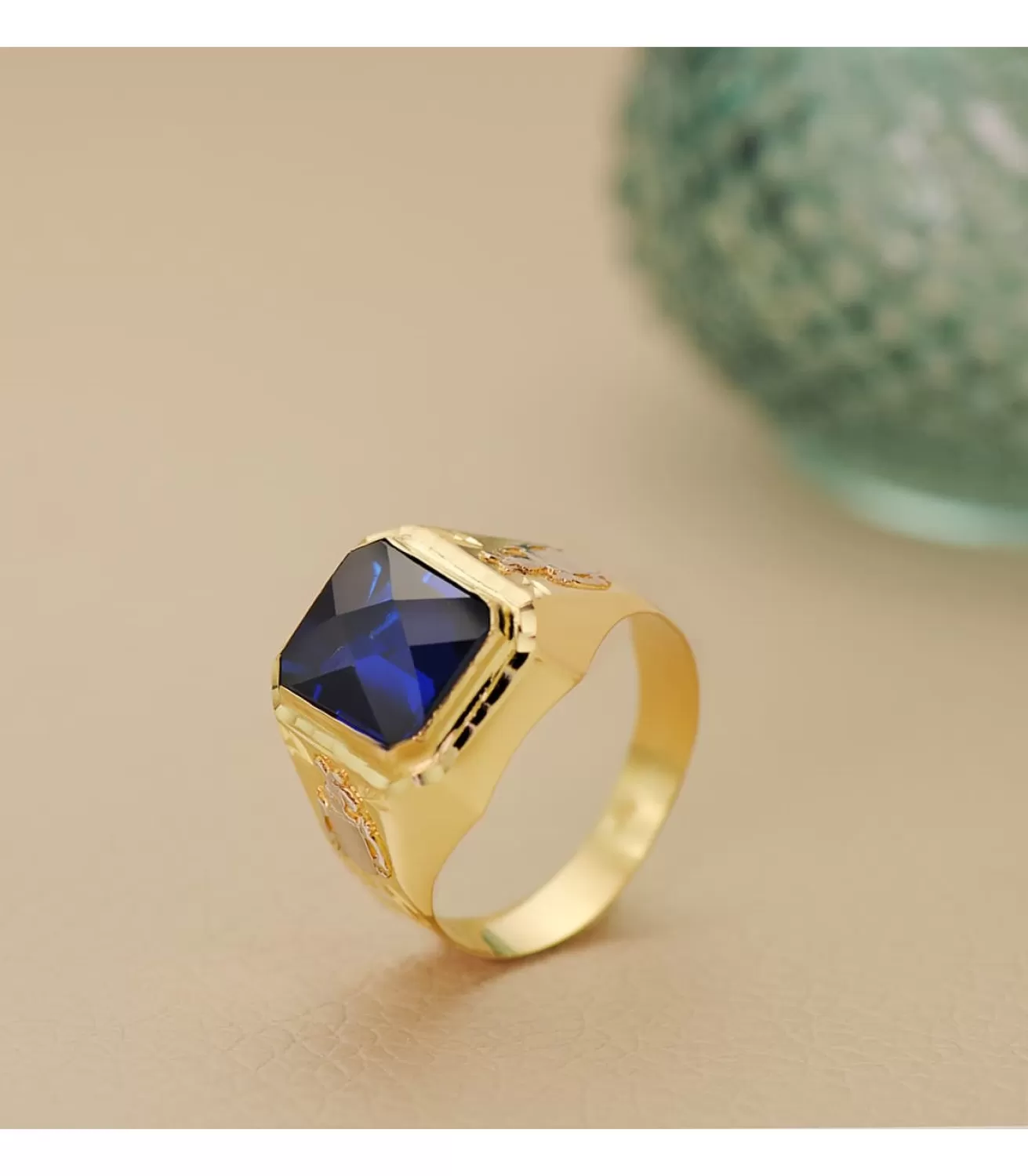 Sello Oro Hombre Escudo 18K Spinel Azul<Alda Joyeros Clearance