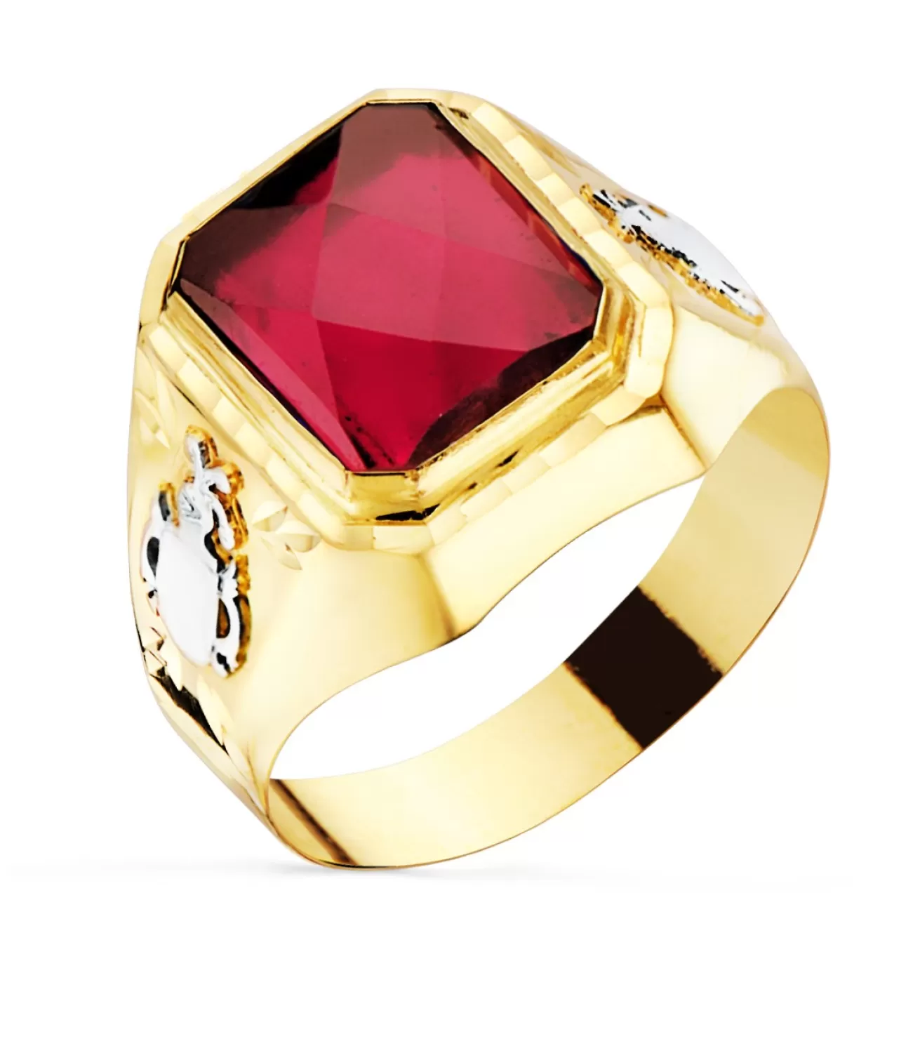 Sello Oro Hombre Escudo 18K Spinel Rojo<Alda Joyeros Fashion