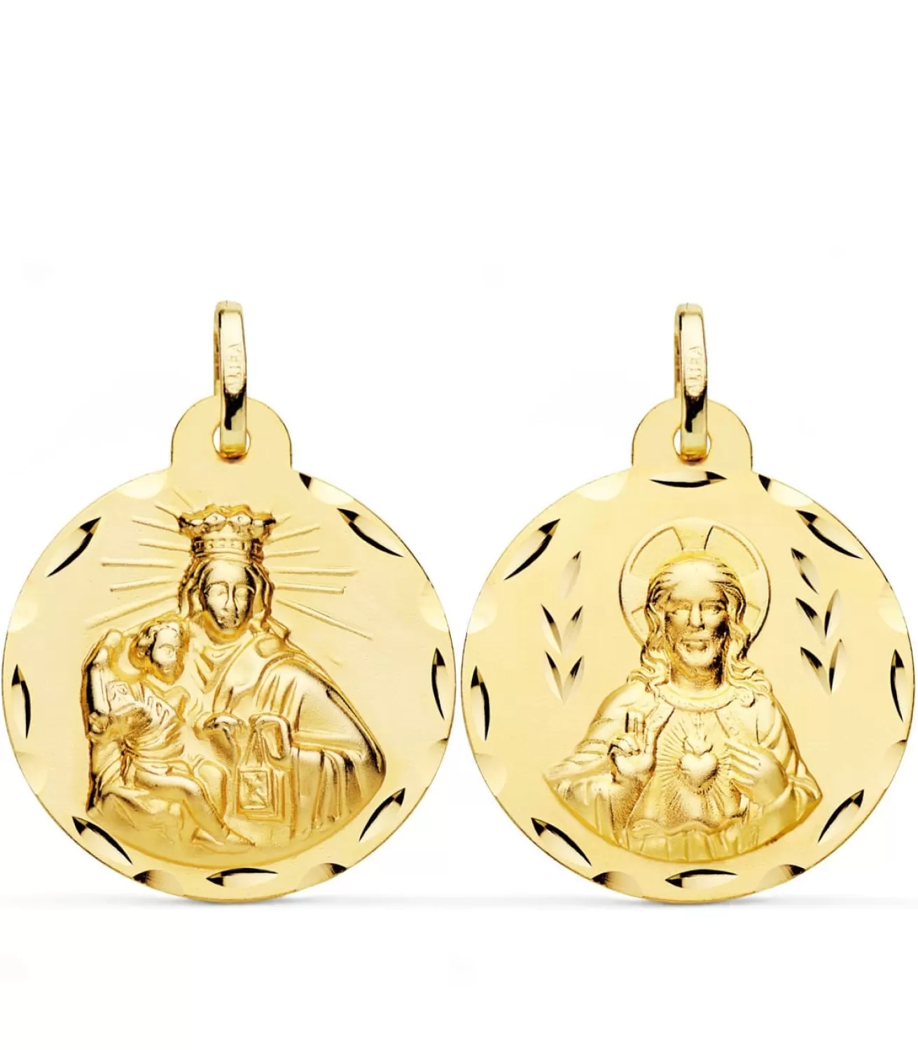 V. Carmen Y C. Jesus Oro 18K Escapulario Tallado 24Mm<Alda Joyeros Online